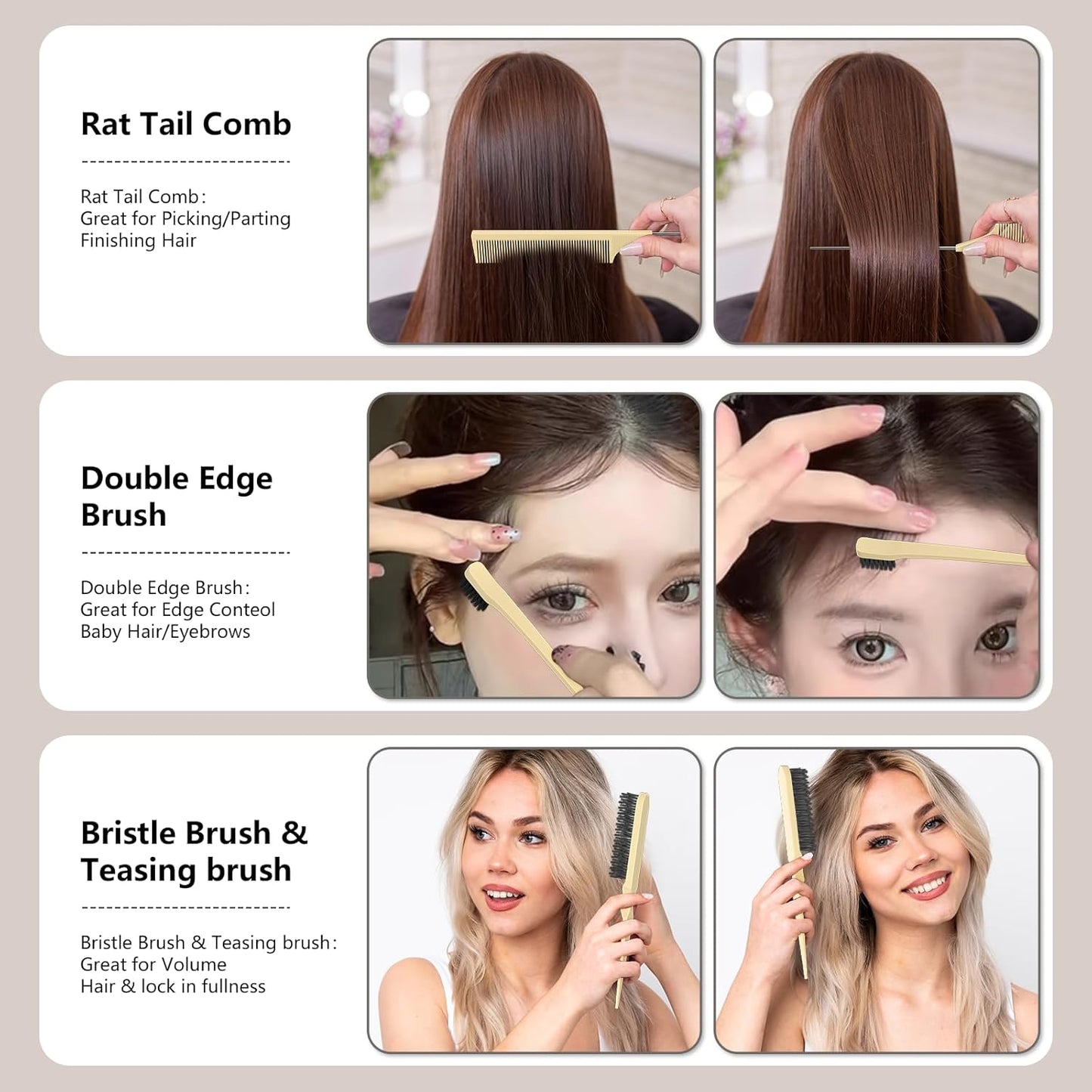Curl Defining Brush - Curly Hair Styling Tool for Easy Combing & Shaping | Beige