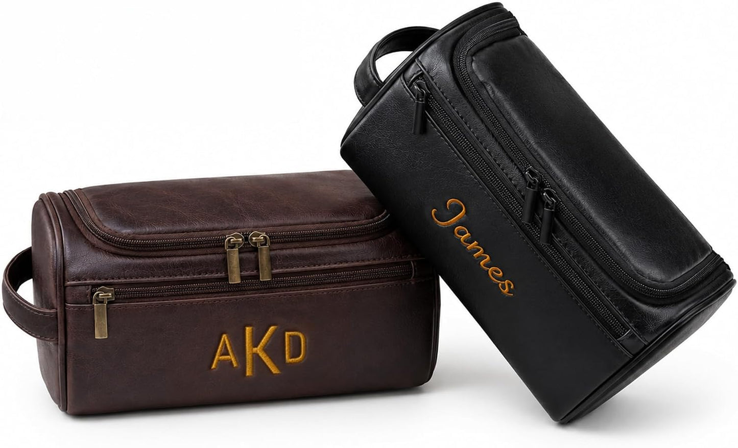 Personalized Toiletry Bag for Dad - Custom Embroidered PU Leather Dopp Kit | Waterproof Travel Organizer (Coffee)