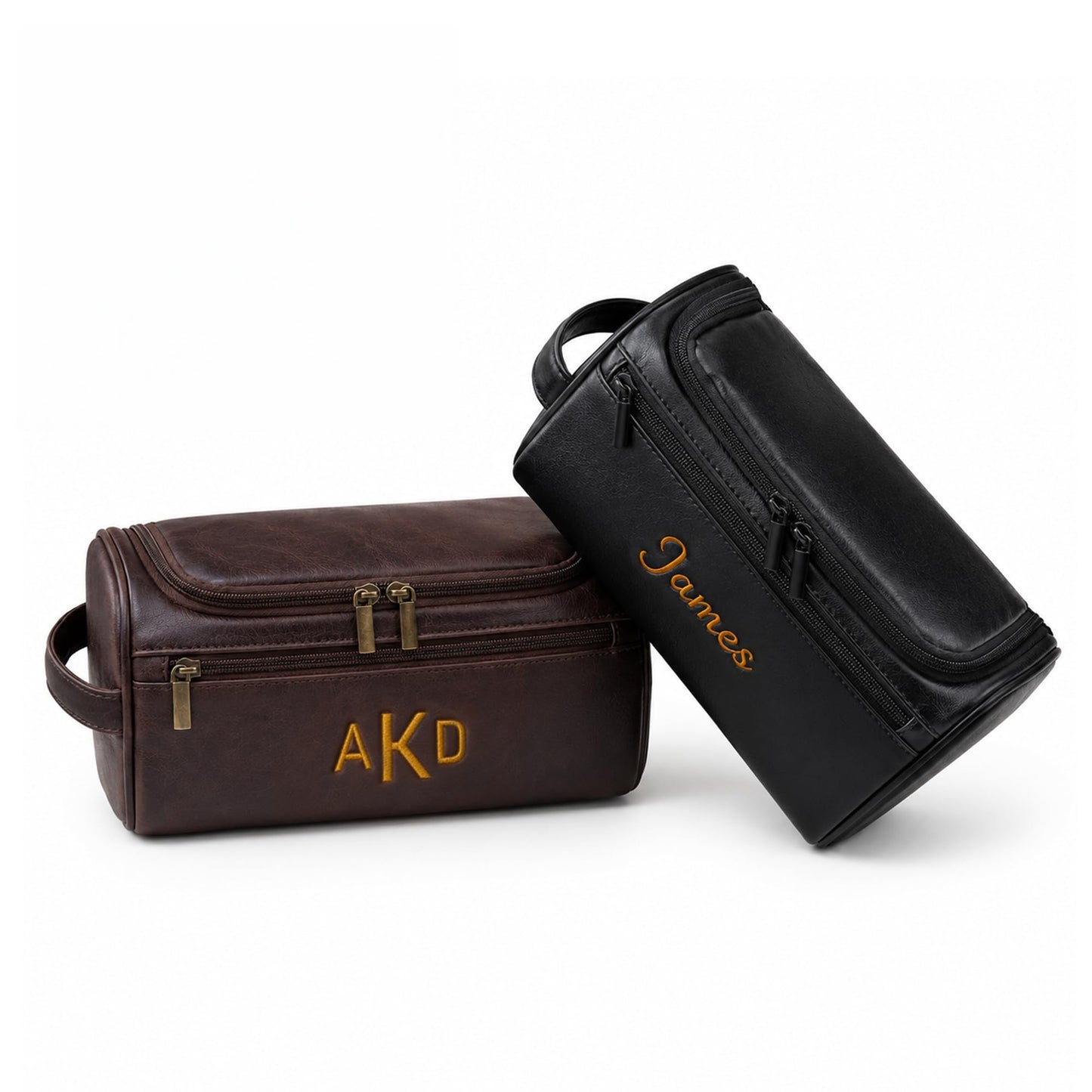 Personalized Toiletry Bag for Dad, Custom Embroidery with Name Letter PU Leather Waterproof Toiletry Organizer Dopp Kit Travel Essential for Men Husband Groomsmen Father's Day Anniversary (Coffee)