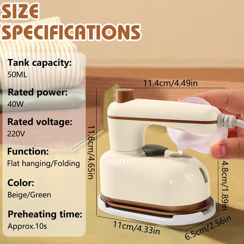 Steam Iron,Portable Travel Steamer Iron for Clothes,2-In-1 Steamer and Irons,Continuous Steam & Dry Ironing,Mini Travel Irons for Home,College Use (White)