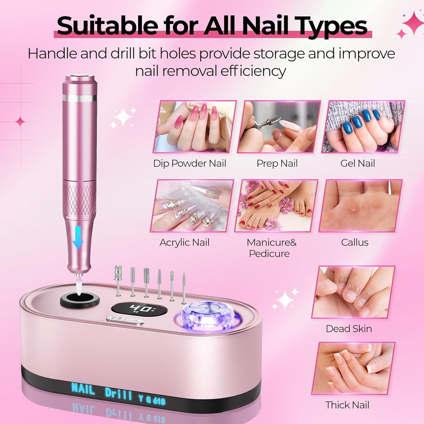 Electric Nail File Drill - 40000RPM Professional Kit with LCD Display | Manicure & Pedicure Polishing Tool for Salon & Home Use