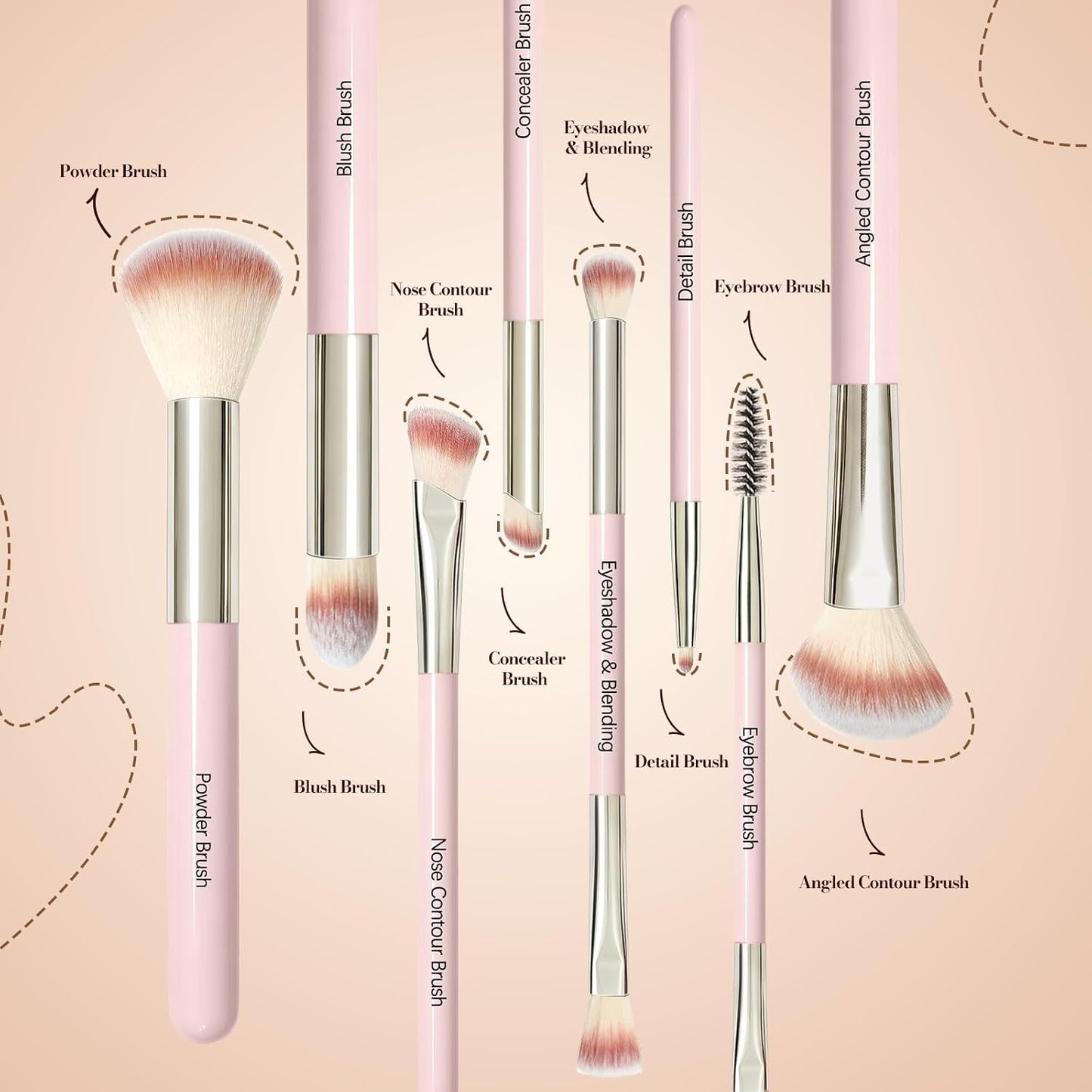 Makeup Brush Set - Premium Synthetic Brushes with 2 Puffs | 8-Piece Kit for Beginners & Professionals (Pink)