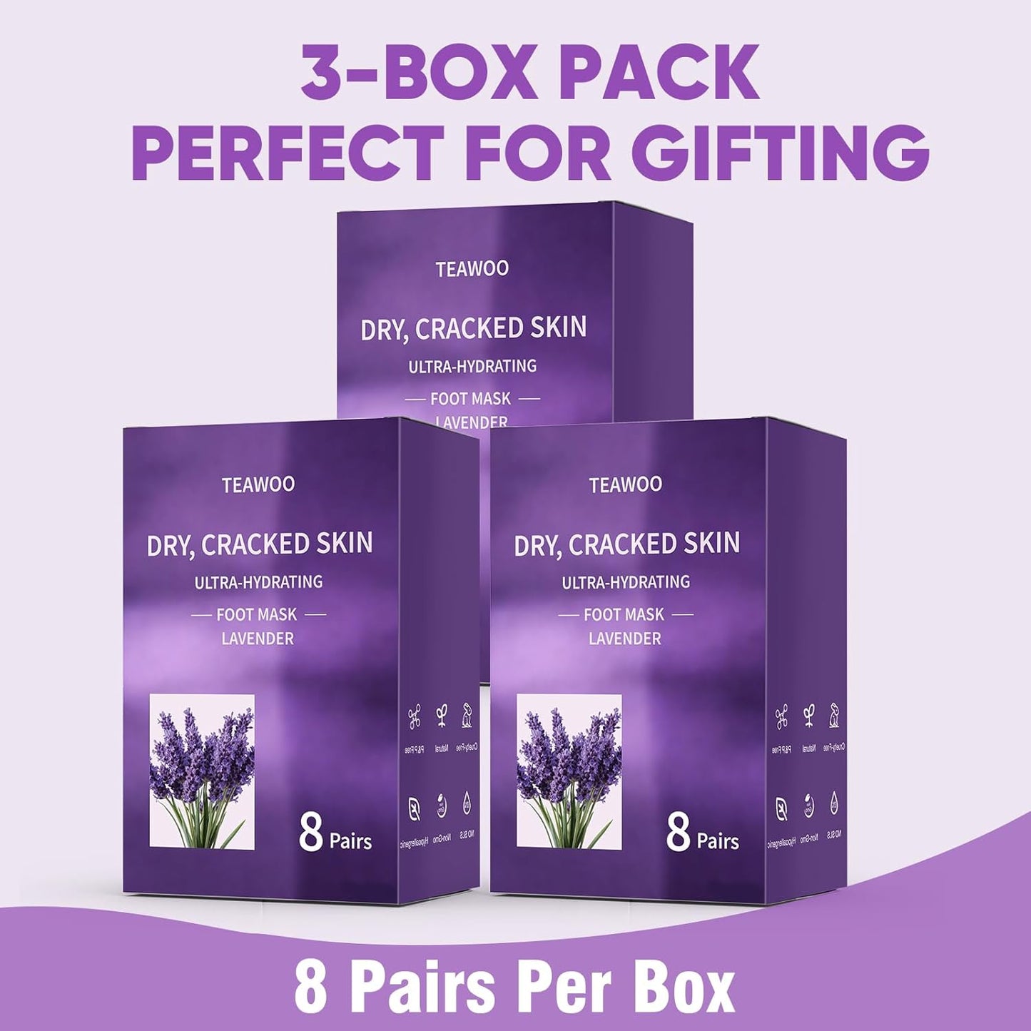 Moisturizing Foot Masks - 24 Pairs Lavender & Jojoba Oil | Hydrating Treatment for Dry Cracked Feet