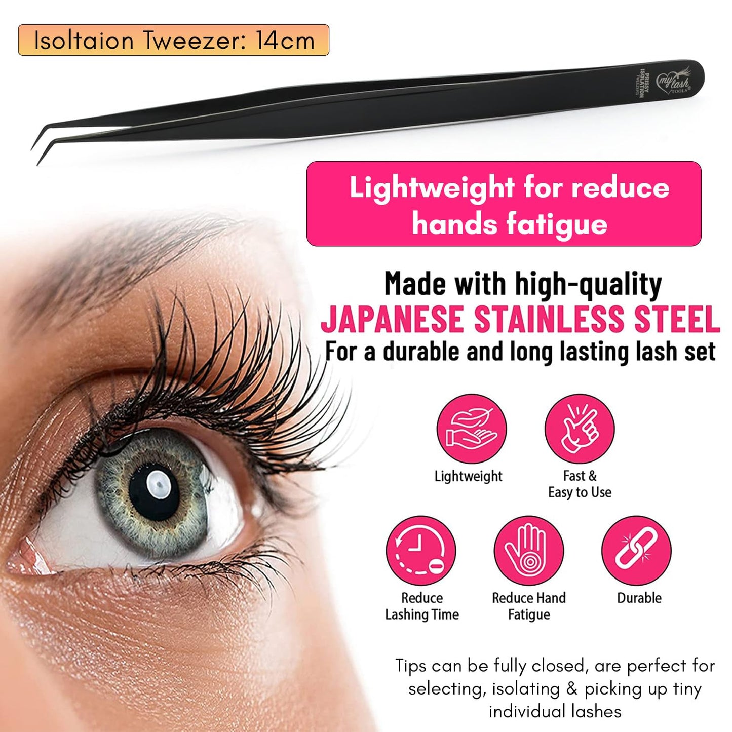 Isolation Tweezer for Eyelash Extensions – 14cm Curved Lash Tweezer, Stainless Steel, Best for Individual Isolation & Classic Lashes, Pinzas para Twisers (Black Titanium)
