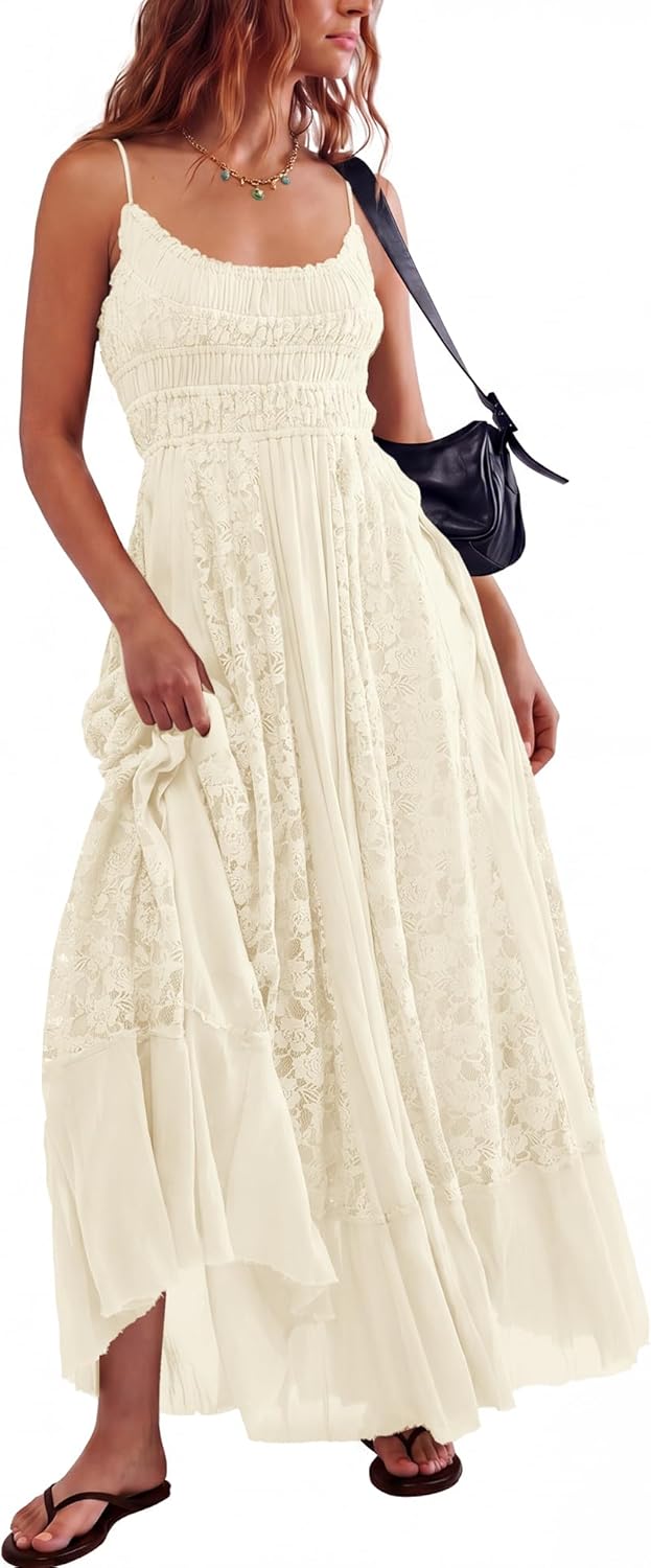Bohemian Maxi Dress for Women - Casual Lace Floral Embroidery | Flowy A-Line Beach Dress