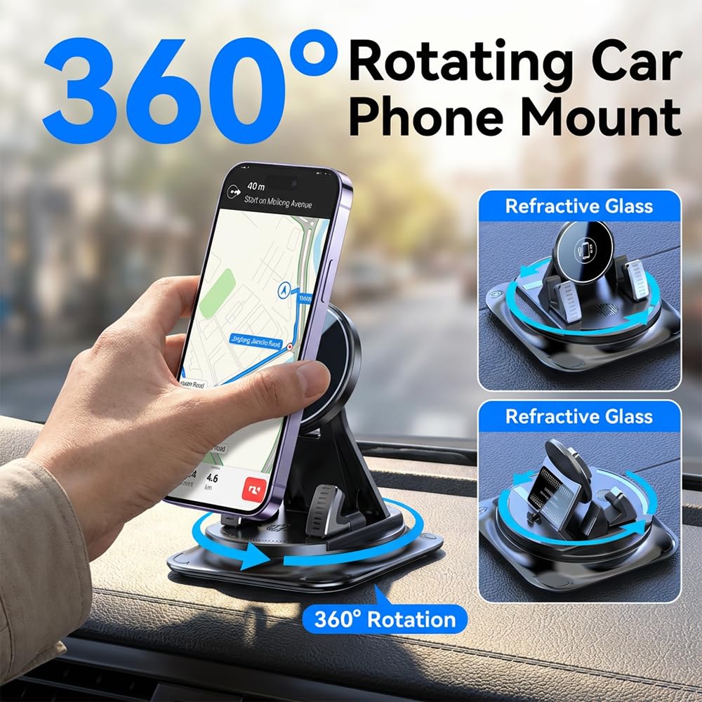 NEKSKA Dashboard Phone Holder for Car, 360 Degree Rotation Mount, Foldable Silicone Dash Stand, Anti-Slip Mobile Cradle Compatible (1PC)