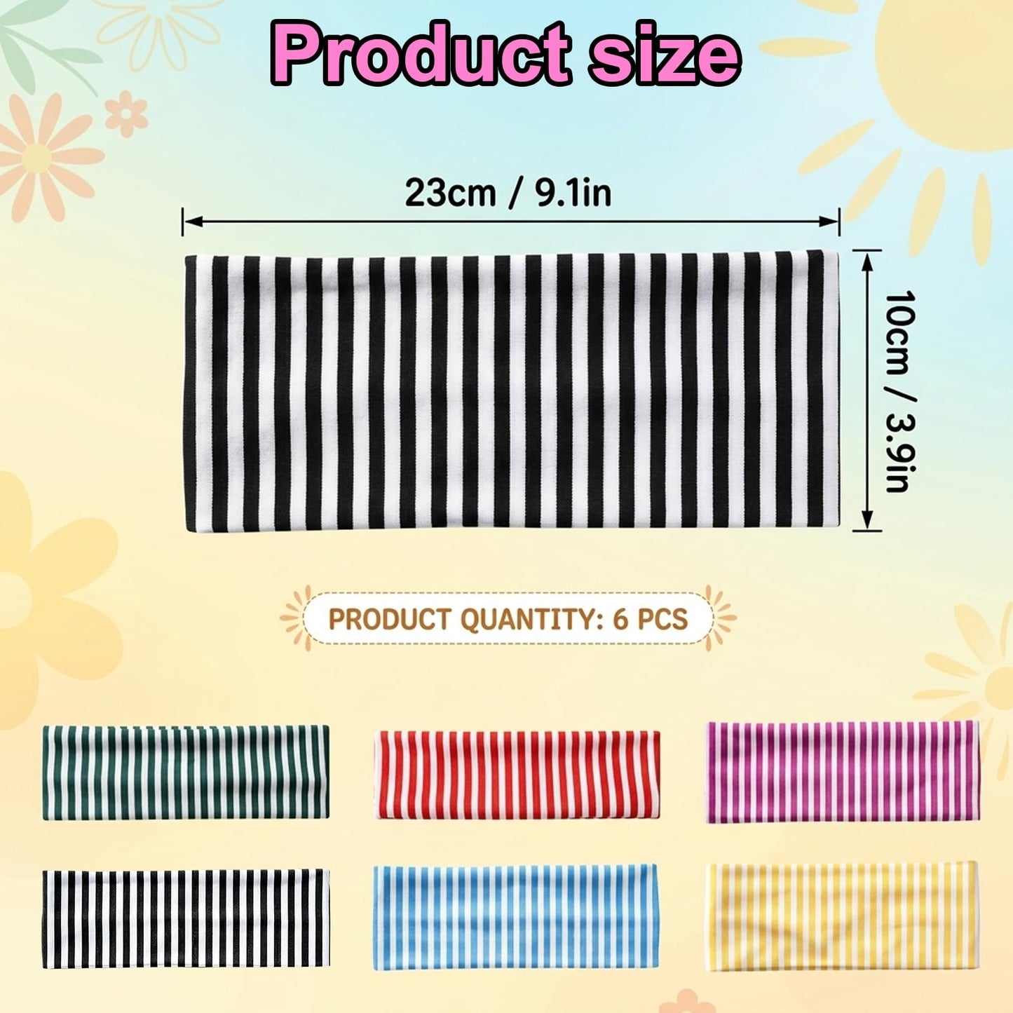 Kauvysaq Striped Headbands, Headbands for Women, Six Piece Striped Hair Bands for Womens Hair, Polyester Hair Accessories Set, Stretchable Hair Bands for Daily Use and Sports Activities