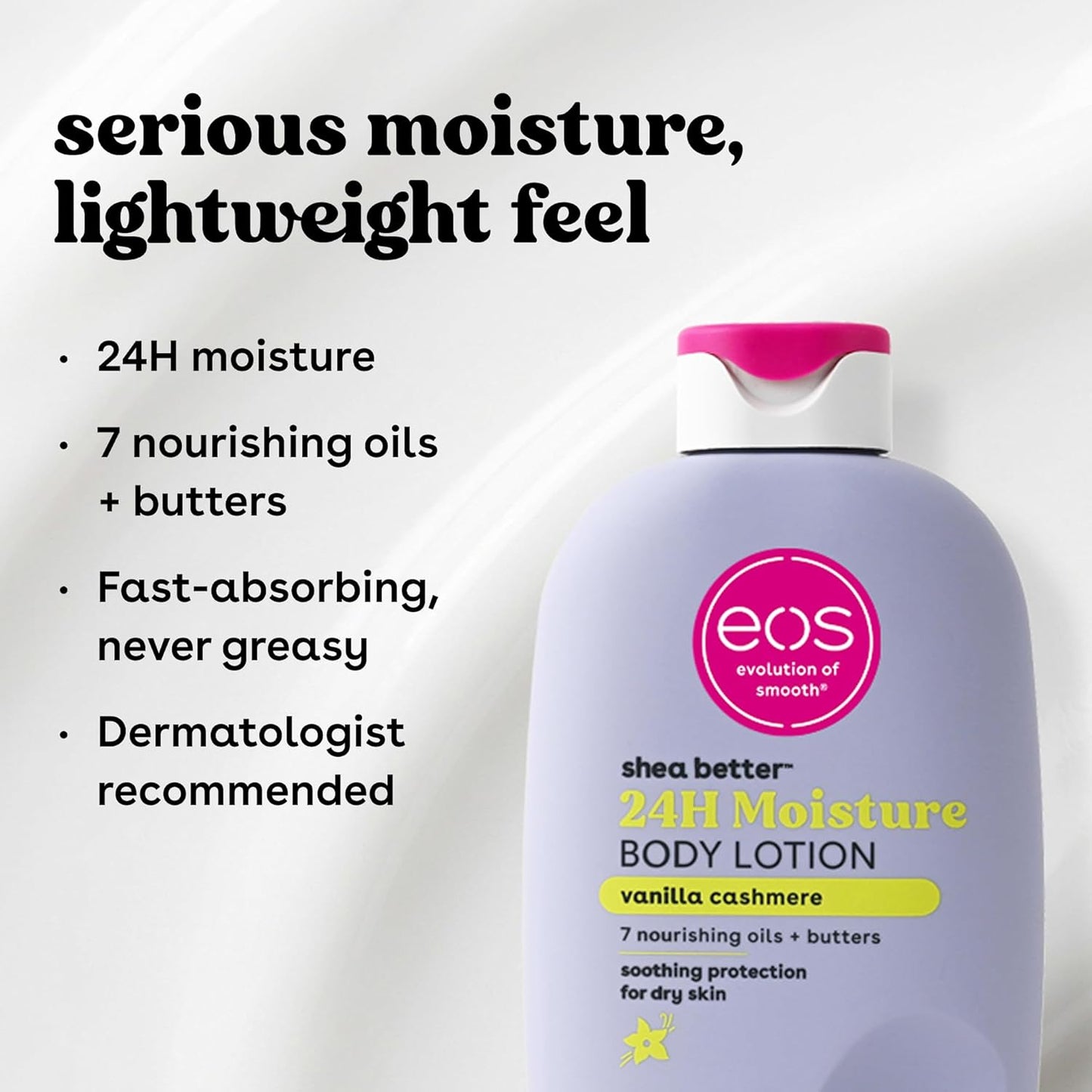 Eos Shea Better Body Lotion - Vanilla Cashmere, 24-Hour Moisture, Lightweight & Non-Greasy | 16 fl oz