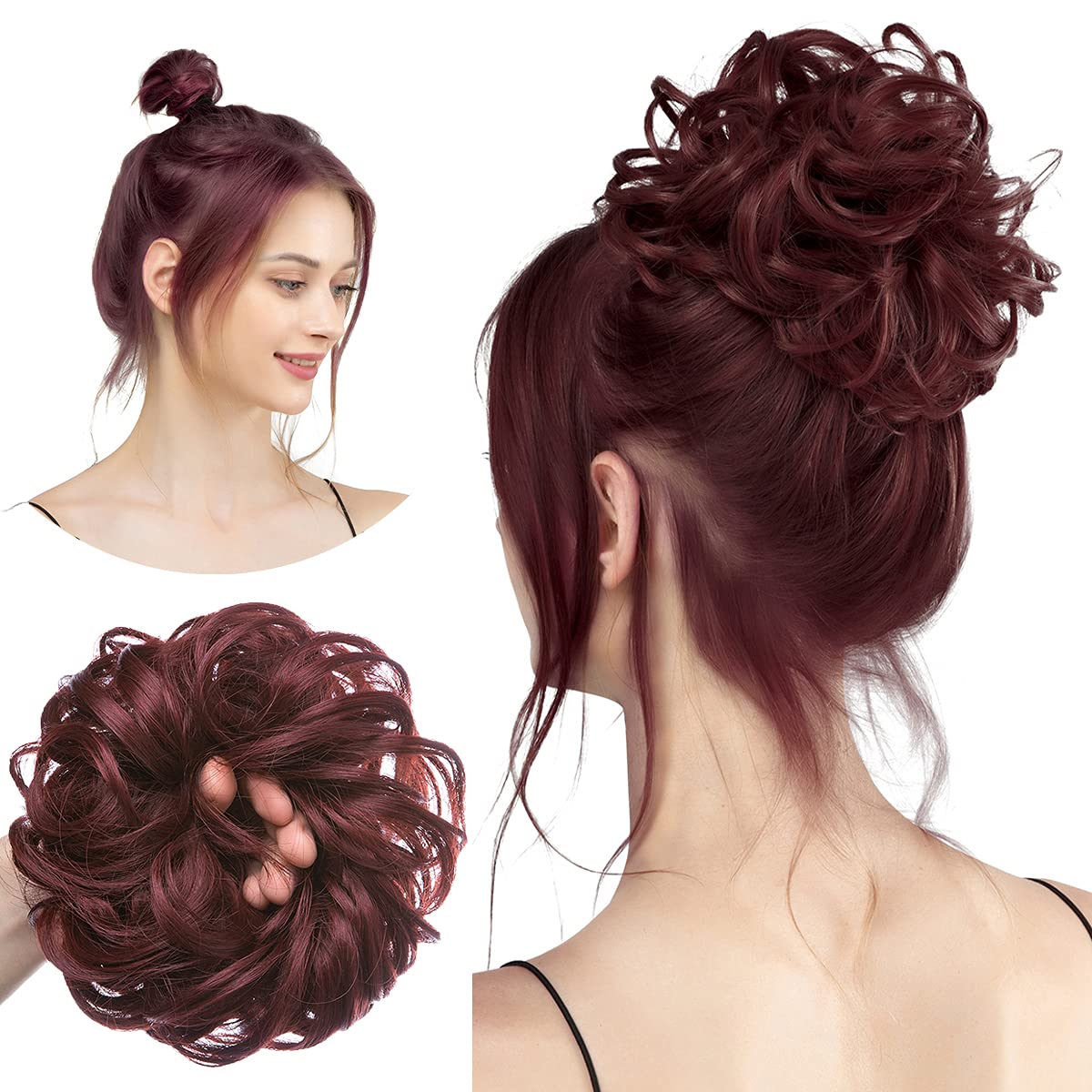 Large Messy Bun Hair Piece - Wavy Curly Synthetic Chignon Ponytail Extensions | Thick Updo for Women - Dirty Blonde