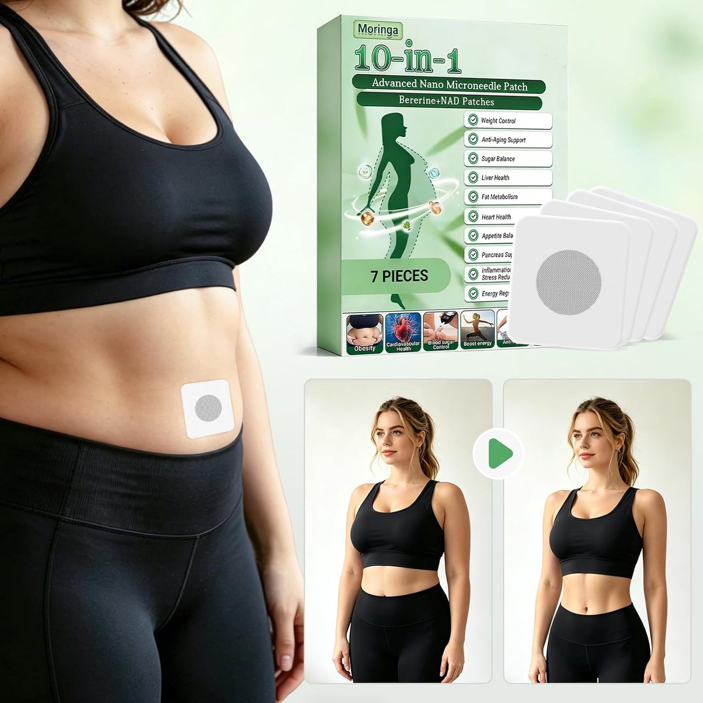 Berberine Patches - 10-in-1 Moringa Nano Microdart Skin Treatment for All Skin Types | Gentle & Non-Irritating