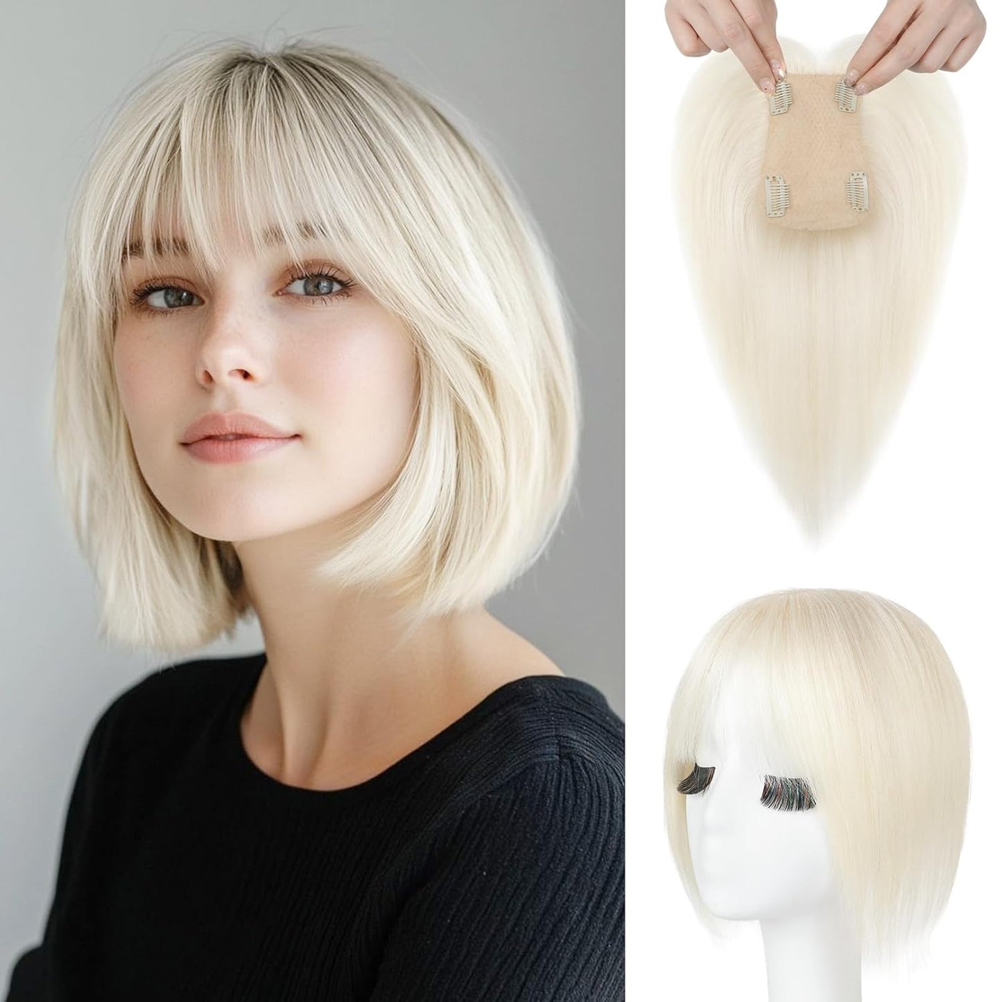 REECHO Human Hair Toppers - Real Thick Hair Topper for Women | Invisible Wiglet for Daily Volume, Medium Brown with Highlights