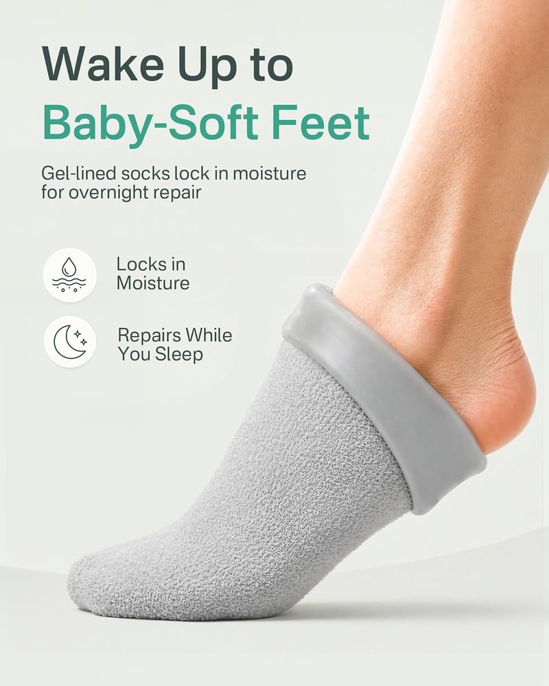 Moisturizing Socks for Dry Cracked Feet - Aloe Gel Heel Protector | Size 9-11, Foot Spa Care