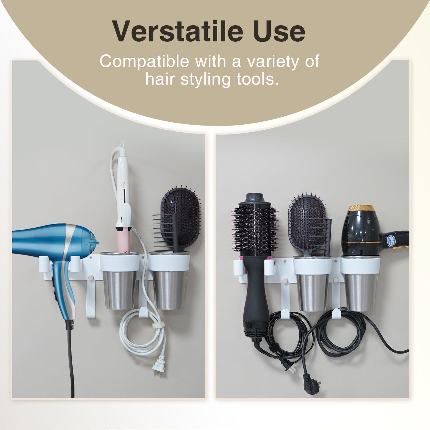 HAVICATO 3-in-1 Hair Tool Organzier, Hair Hot Tools Wall Holder, Hair Dryer Curling Iron Holder with Cord Keeper, Hair Dryer Holder for Vanity Bathroom Powder Room