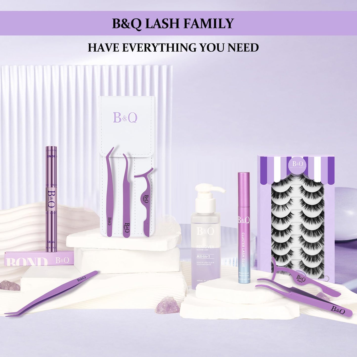 B&Q Eyelash Applicator Tool 3 PCS Lash Applicator Tool Kit Lash Tweezers for Eyelash Extensions Application Tool and Removal （Purple,3 PCS）