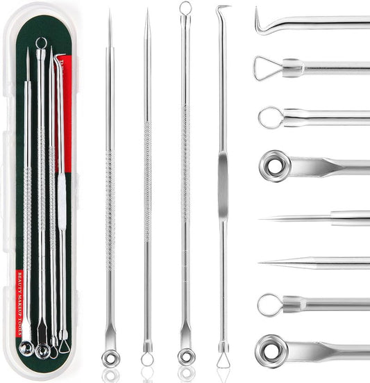 Blackhead Remover Tool Kit - Stainless Comedone Extractor for Acne & Pimples | 4-Piece Silver Set