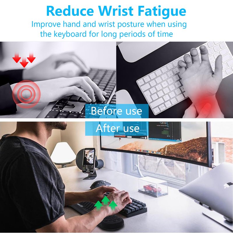ELZO Wrist Rest for Keyboard, Soft Memory Foam Wrist Support, Ergonomic, Non-Slip for Computer Keyboard, Made Easy Typing & Relieve Wrist Pain, Black