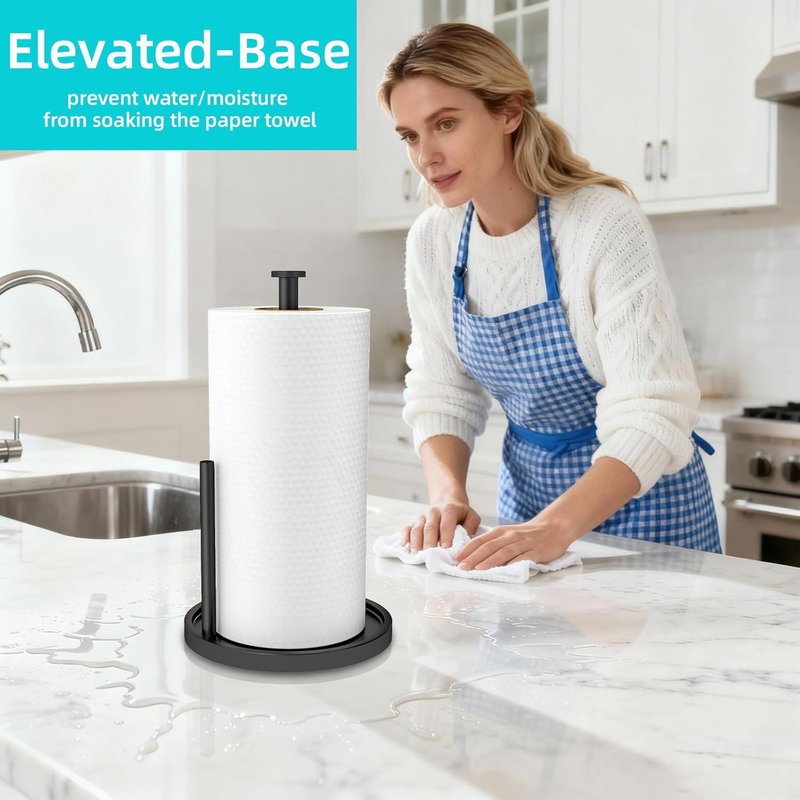 Stainless Steel Paper Towel Holder - Freestanding Design with Anti-Slip Weighted Base | Black Kitchen Accessory