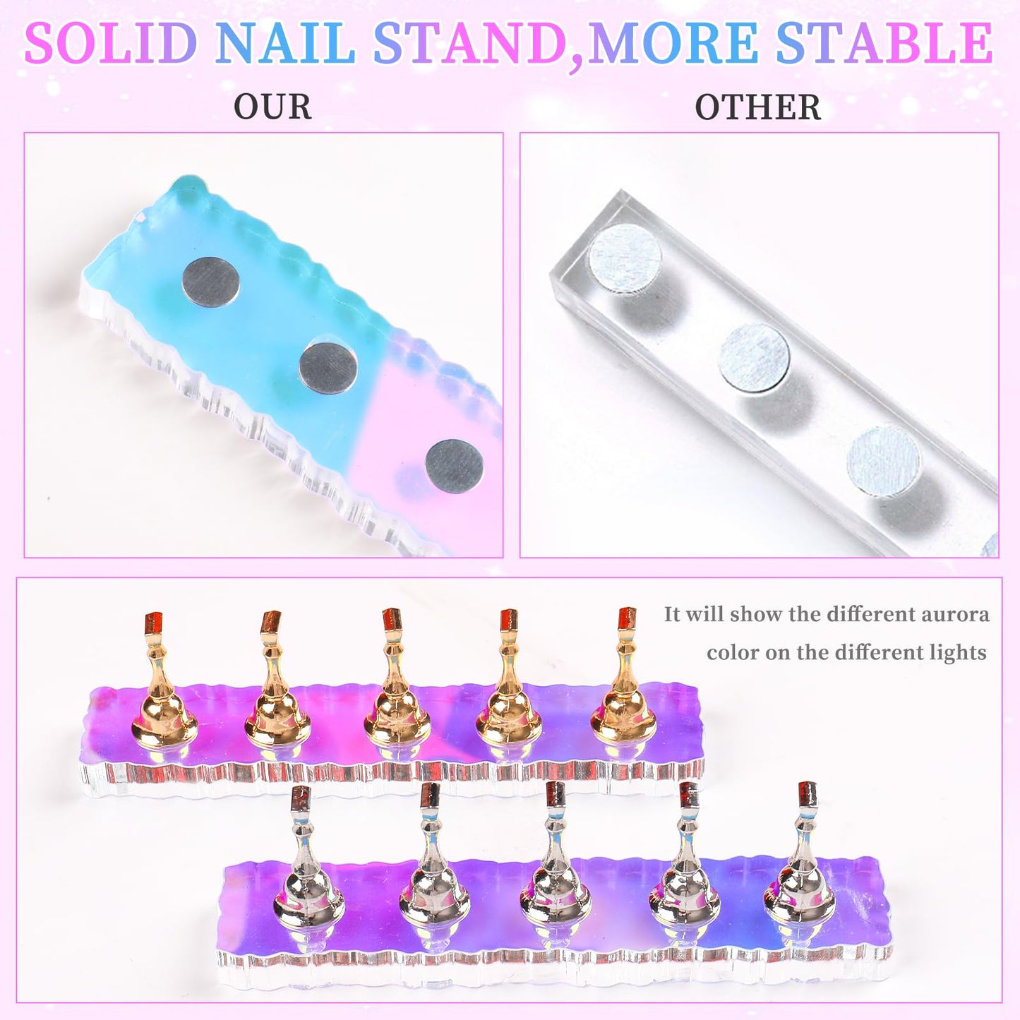 Nail Holder for Painting Nail Stand for Press on with 96 Pcs Reusable Sticky Putty Nail Display Stand Nail Hand Practice Magnetic Nail Art Tools for Homes and Salons