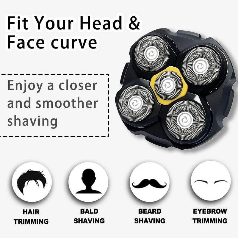 Electric Shaver Replacement Heads Compatible with Mirotouch Titanium Head Shaver, for Bald Men,5D Stainless Steel Blades for Wet Dry Bald Shaving, Waterproof.