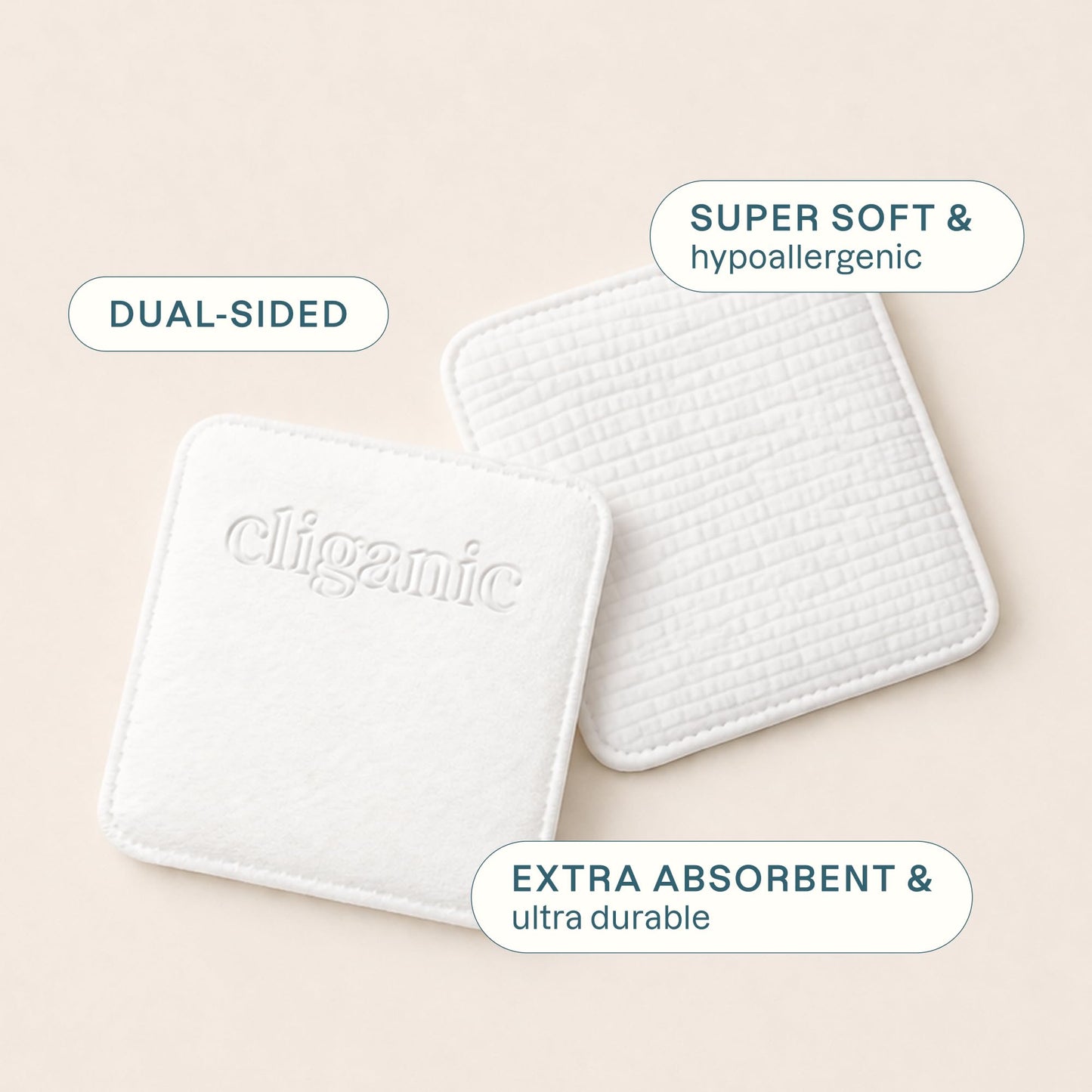 Cliganic Extra Large Face Pads (400 Count) - Soft, Extra Absorbent, Ultra Durable, Hypoallergenic, For Makeup, Nail Polish & Daily Buildup Removal, Toner & Cleanser Application, Dual Sided & Lint-Free