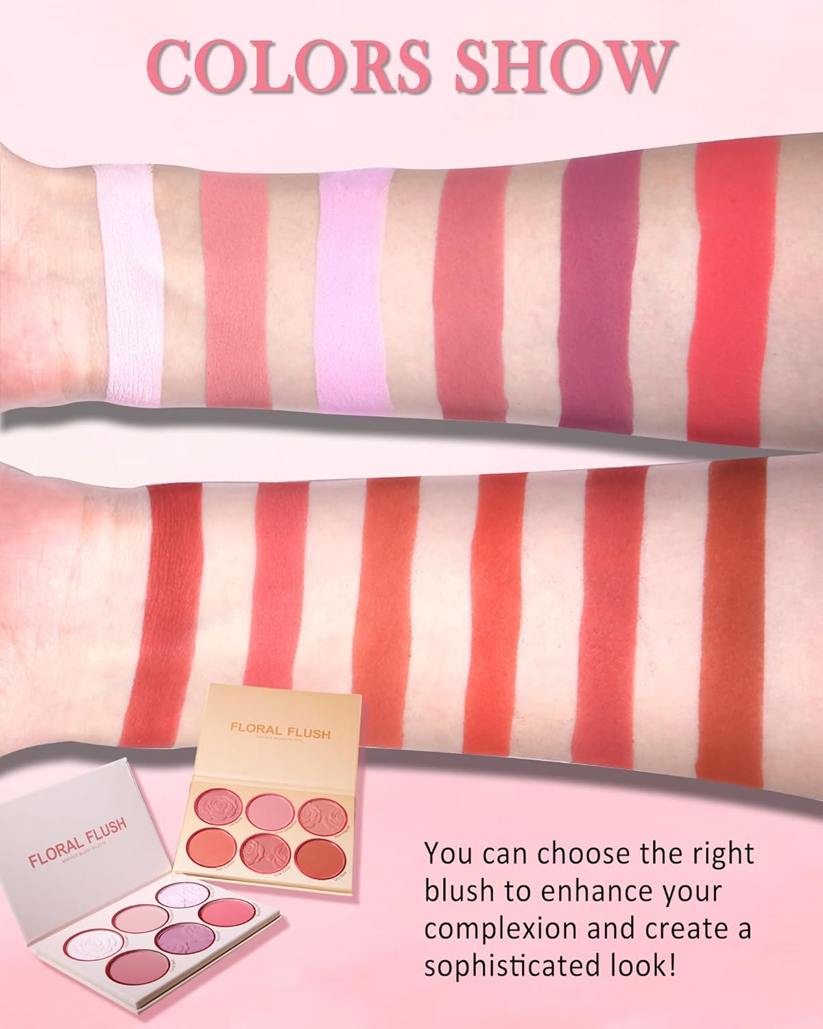 Matte Face Blush Palette - 6 Color High Pigment Mineral Blusher | Blendable Contour Powder for Long-Lasting Cheek Color