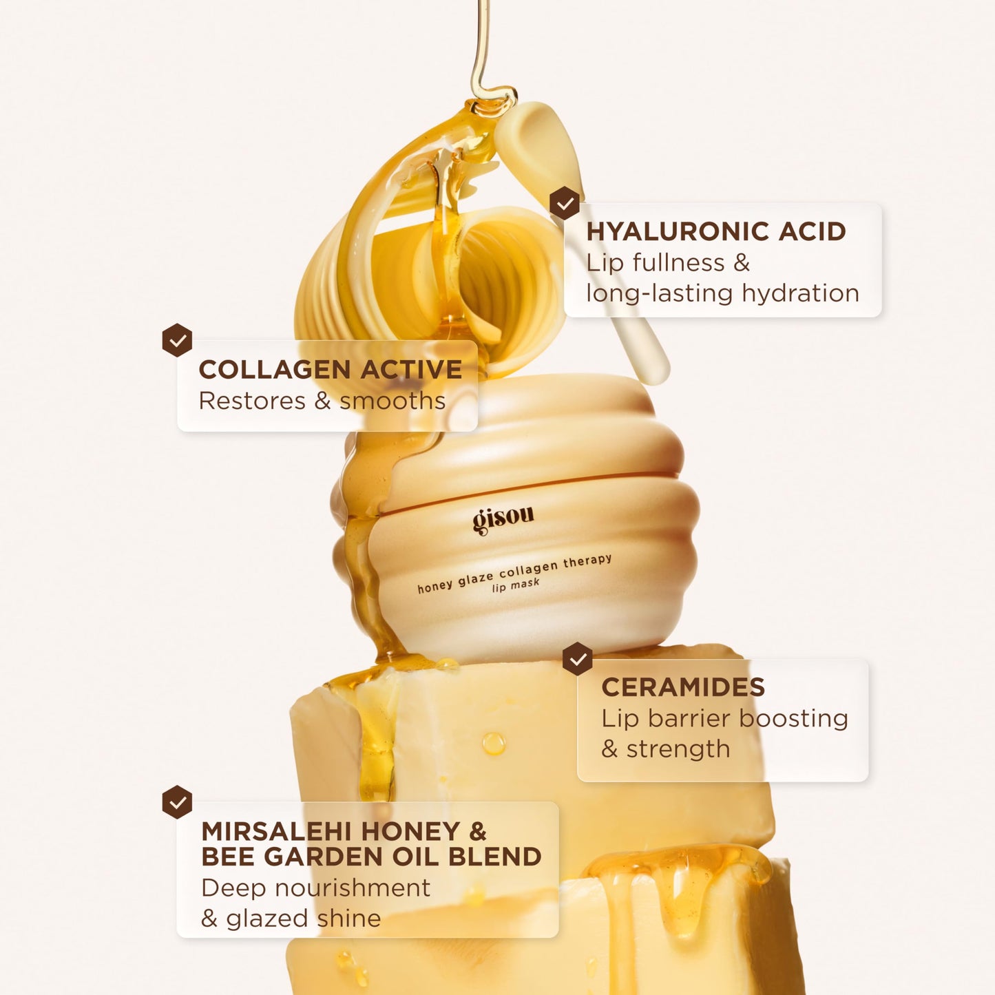 Gisou Honey Glaze Collagen Therapy Lip Mask - Intense Hydration, Visible Repair & Glazed Shine with Mirsalehi Honey, Collagen Active & Hyaluronic Acid