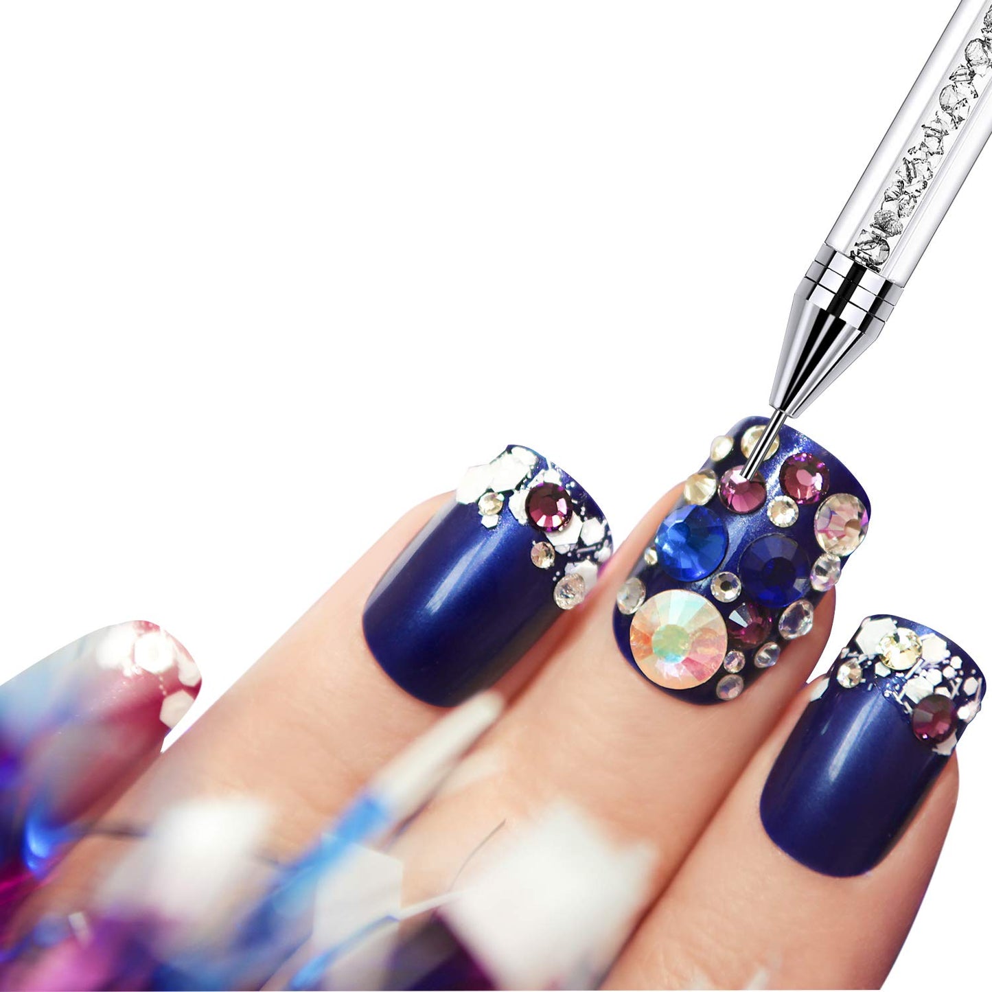 2 Pieces Rhinestone Picker Dotting Pen, Dual-ended Rhinestone Gems Crystals Studs Picker Wax Pencil Pen Crystal Beads Handle Manicure Nail Art DIY Decoration Tool (Black White)