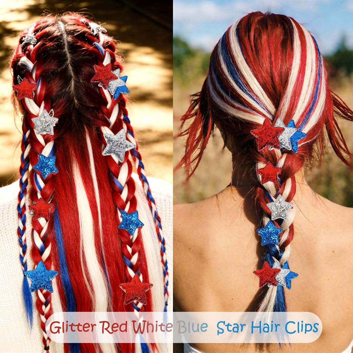 8 Pcs Star Hair Clips 4th of July Glitter Red White Blue Star Y2K Hair Barrettes Non Slip Sparkly Sequin Stars Hair Accessories for Women Girls Independence Day Hair Decoration