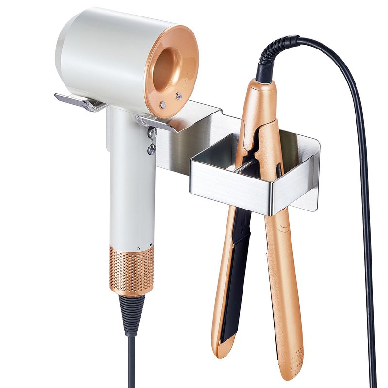 Hair Dryer Holder Wall Mounted, Hair Straightener Holder Metal, Adhesive Blow Dryer and Hair Straightener Holder, Bathroom Bedroom Hair Tool Organizer for Flat Iron,Curling Iron,Hairdryer (Sliver)