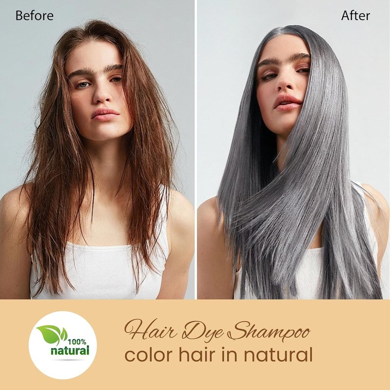 Silver Hair Dye - Instant Herbal Shampoo for Men & Women | Long-Lasting 3-in-1 Root Touch Up, 16.9 Fl Oz