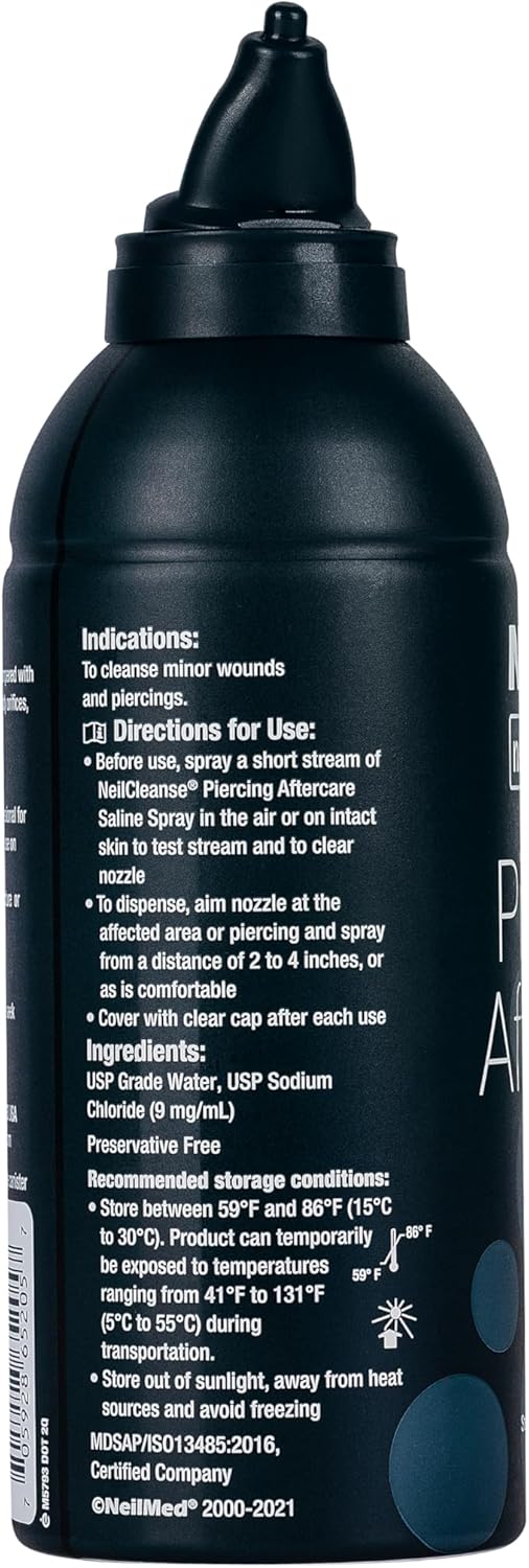 NeilMed Piercing Aftercare Spray - Fine Mist for Safe Healing | 6.3 Fl Oz