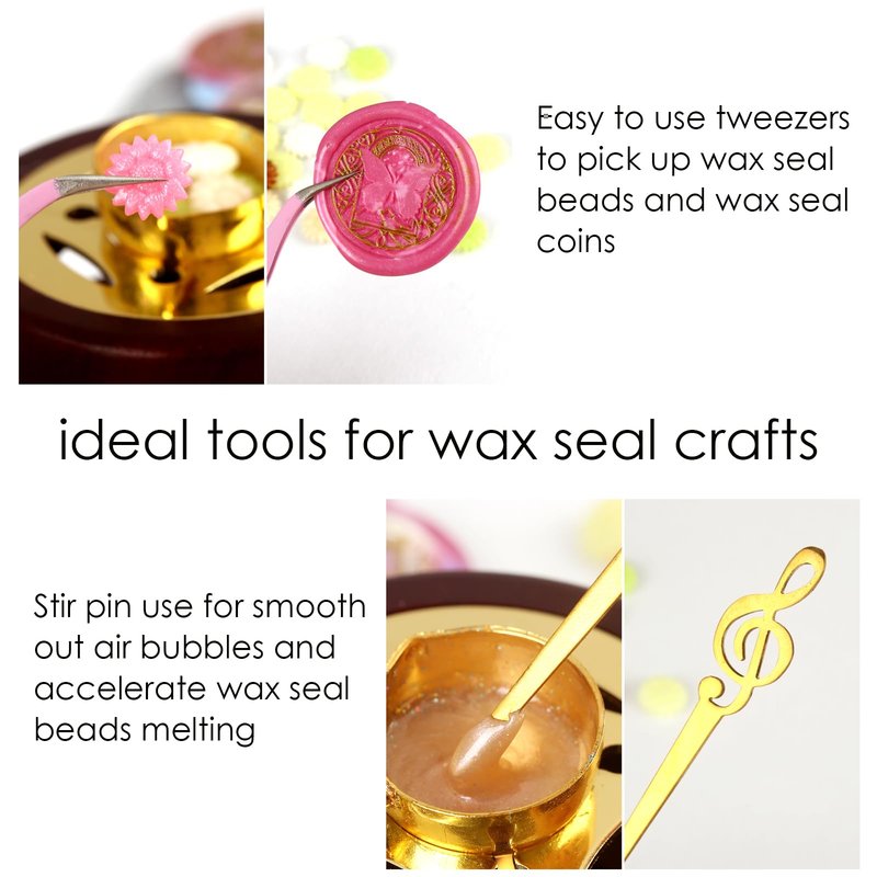 Electric Wax Seal Warmer, Andotopee Wax Sealing Melter with 2pcs Spoons, Tweezers, Stir Pin, Great Melting Furnace Kit Fast Melting WaxSeal Bedas for Envelope Stamp Seals Craft, Pink