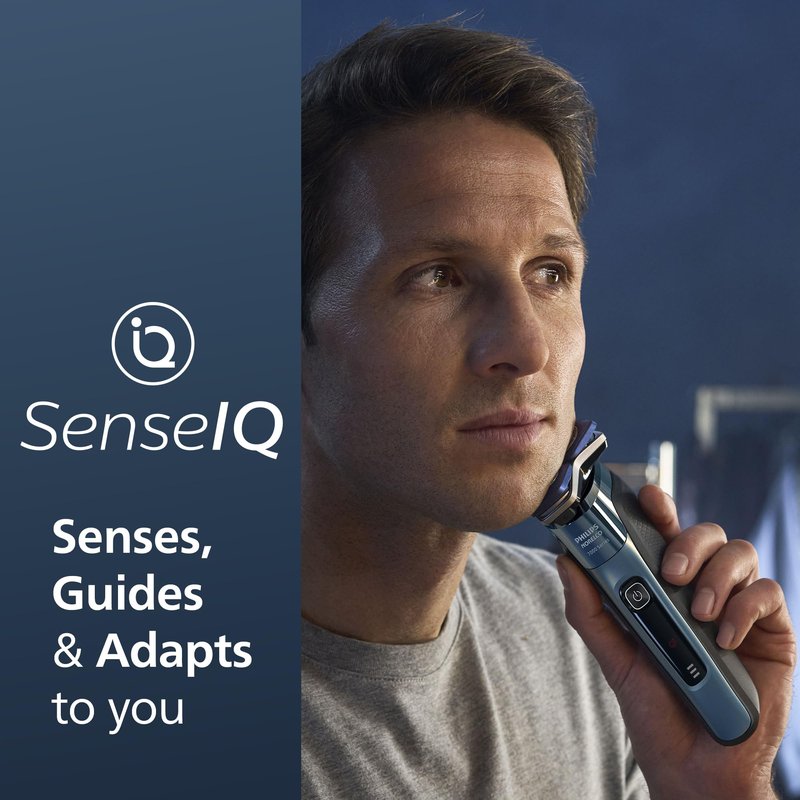 Philips Norelco Shaver Series 7000, Wet & Dry Electric Shaver with SenseIQ Technology, Pop-up Trimmer, Charging Stand, Travel Case, UV Sanitizing Cube, Model S7889/91