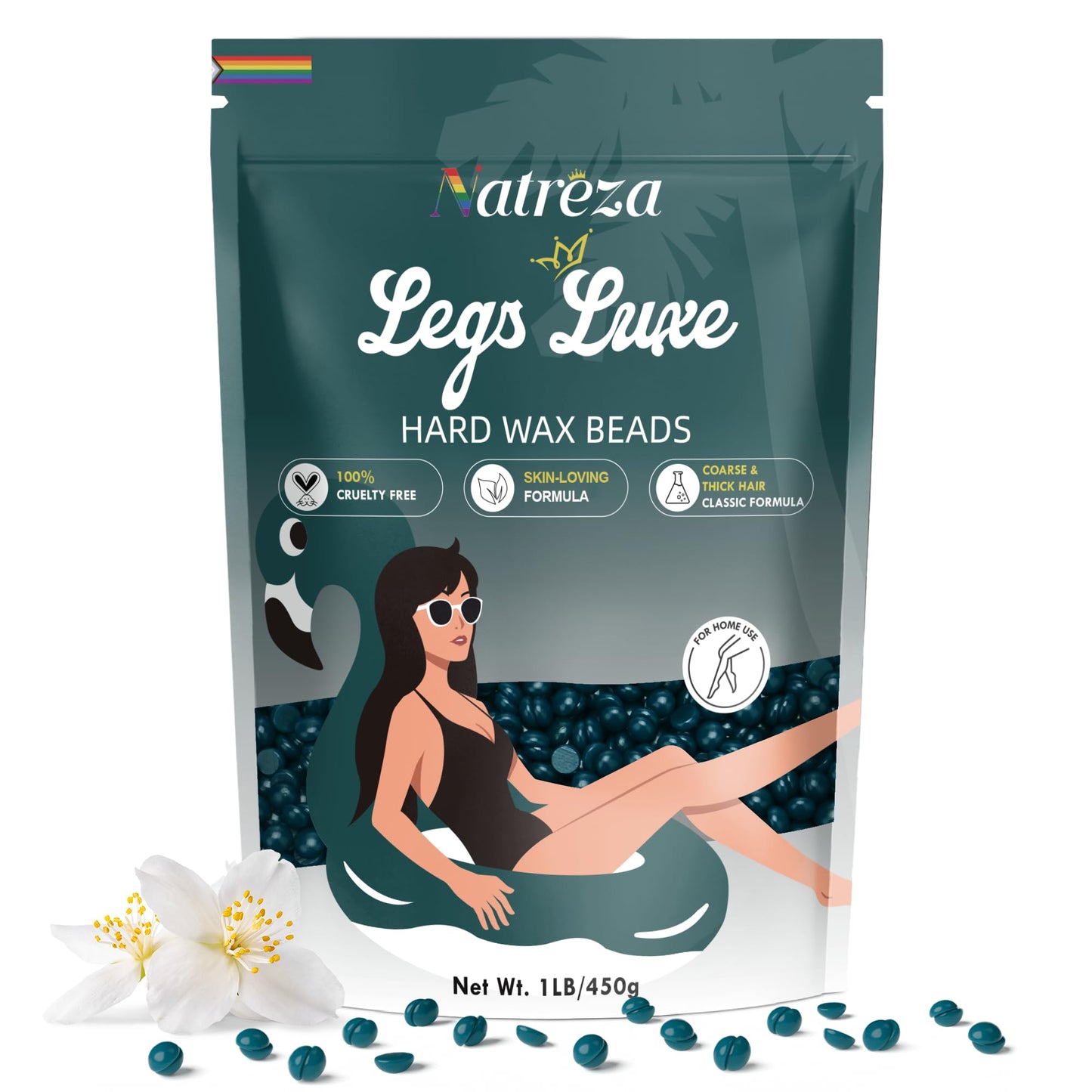 Natreza Wax Beads for Hair Removal, 1lb Hard Wax Beans for Full Body, Brazilian, Bikini, Legs, Arms, Face, Thick Hair Formula, Waxing Beads for Women & Men, Dark Green