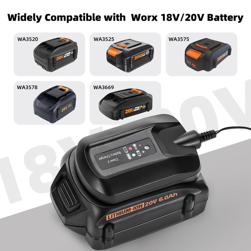 WA3742 Charger Compatible with Worx Battery 20V WA3520 WA3525 WA3575 WA3674 Replacement for Worx 20V Battery Charger WA3732 WA3868