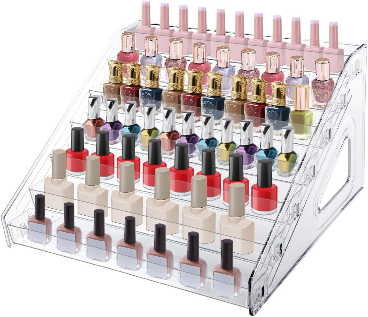 Nail Polish Organizer Rack - 7 Layers Clear Display Holder for Makeup, Sunglasses & Essential Oils | Versatile Storage Case