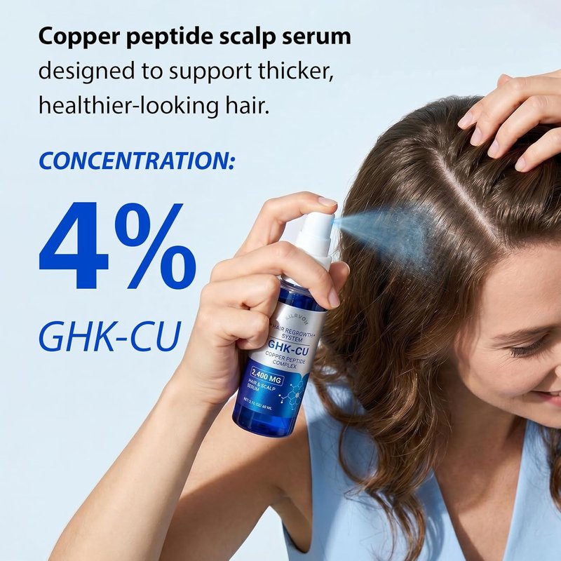 Copper Peptides Hair Growth Serum - GHK-Cu 4% Peptide Spray for Thicker, Fuller Hair | 2 Fl Oz