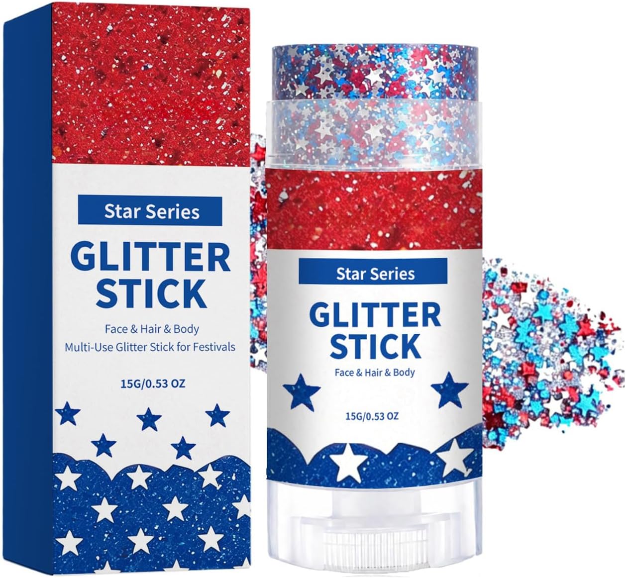 Red White Blue Hair Glitter Stick | Face & Body Paint for Fourth of July Makeup & Decorations
