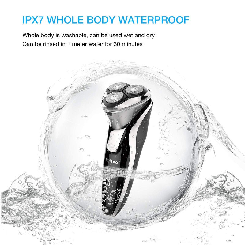 Phisco Electric Shaver Razor for Men, Rechargeable Floating Rotary Razor with Pop-up Sideburn Trimmer, LED Display Waterproof Shaver for Dry Wet Shaving