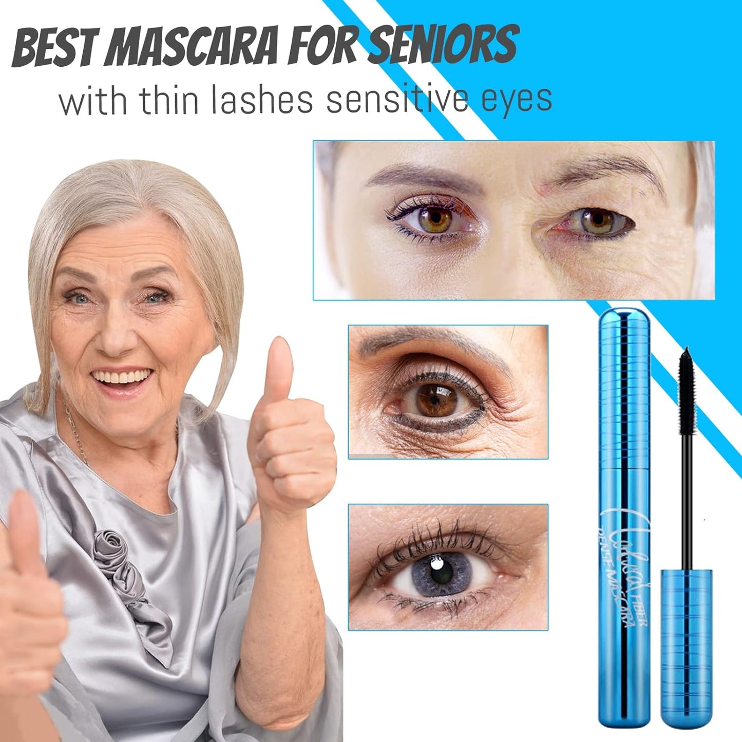 Volumizing Mascara for Seniors | Hypoallergenic, Waterproof Formula for Thinning Lashes - Black (1pc)