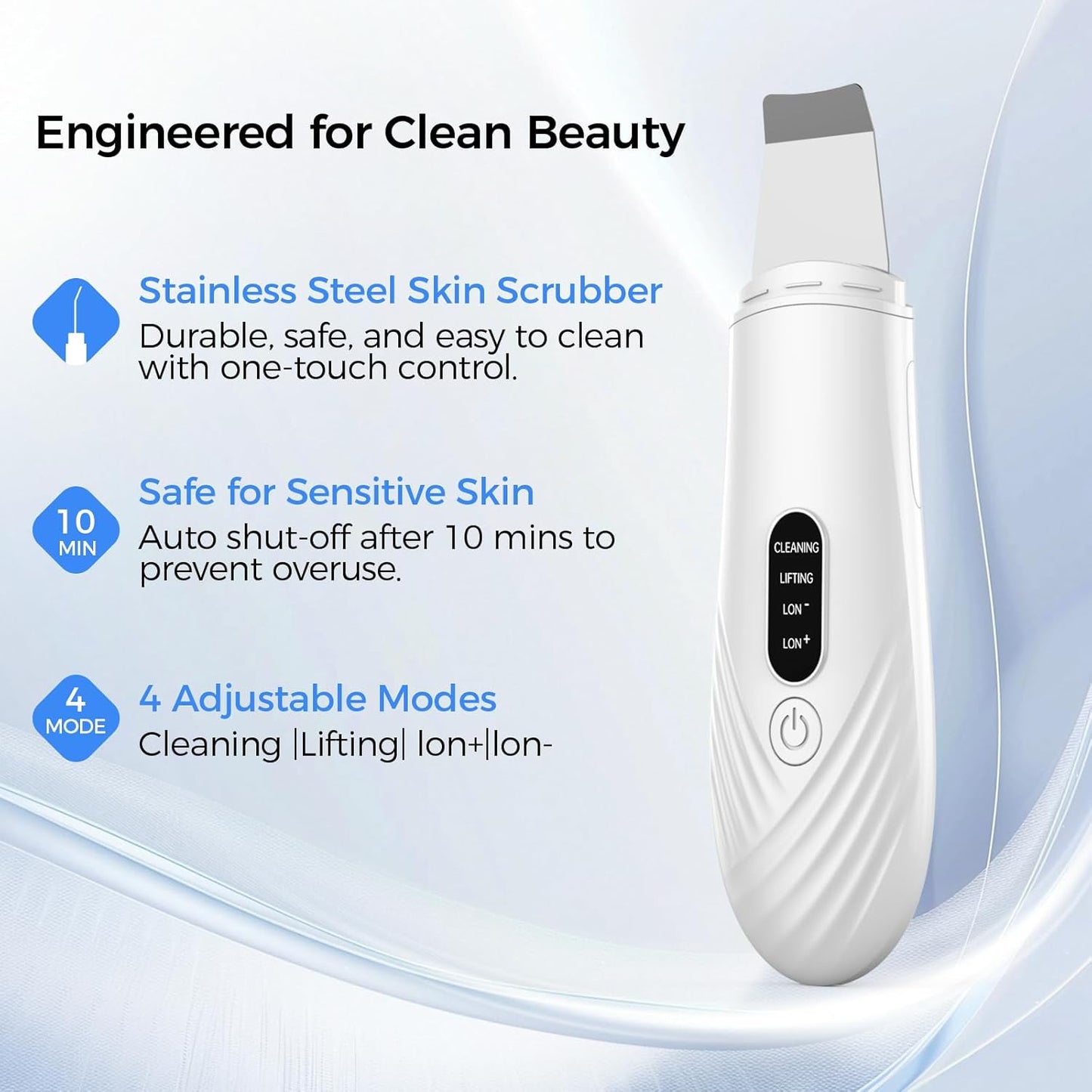 Face Scrubber - Skin Scrubber Spatula for Deep Cleansing | Blackhead Remover with 4 Modes (White)