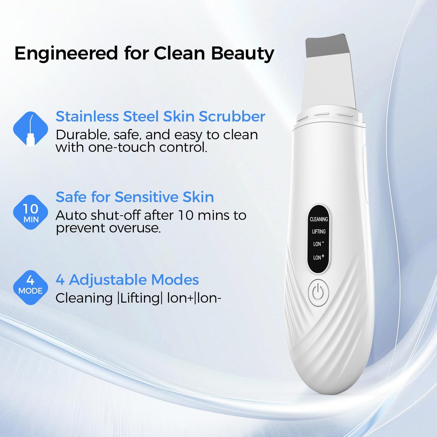 Skin Scrubber Face Spatula, Blackhead Remover Tool for Facial Deep Cleansing, Face Spatula Pore Cleaner with 4 Modes, Whitehead Remover, Blackhead Extractor, Face Scrubber (White)