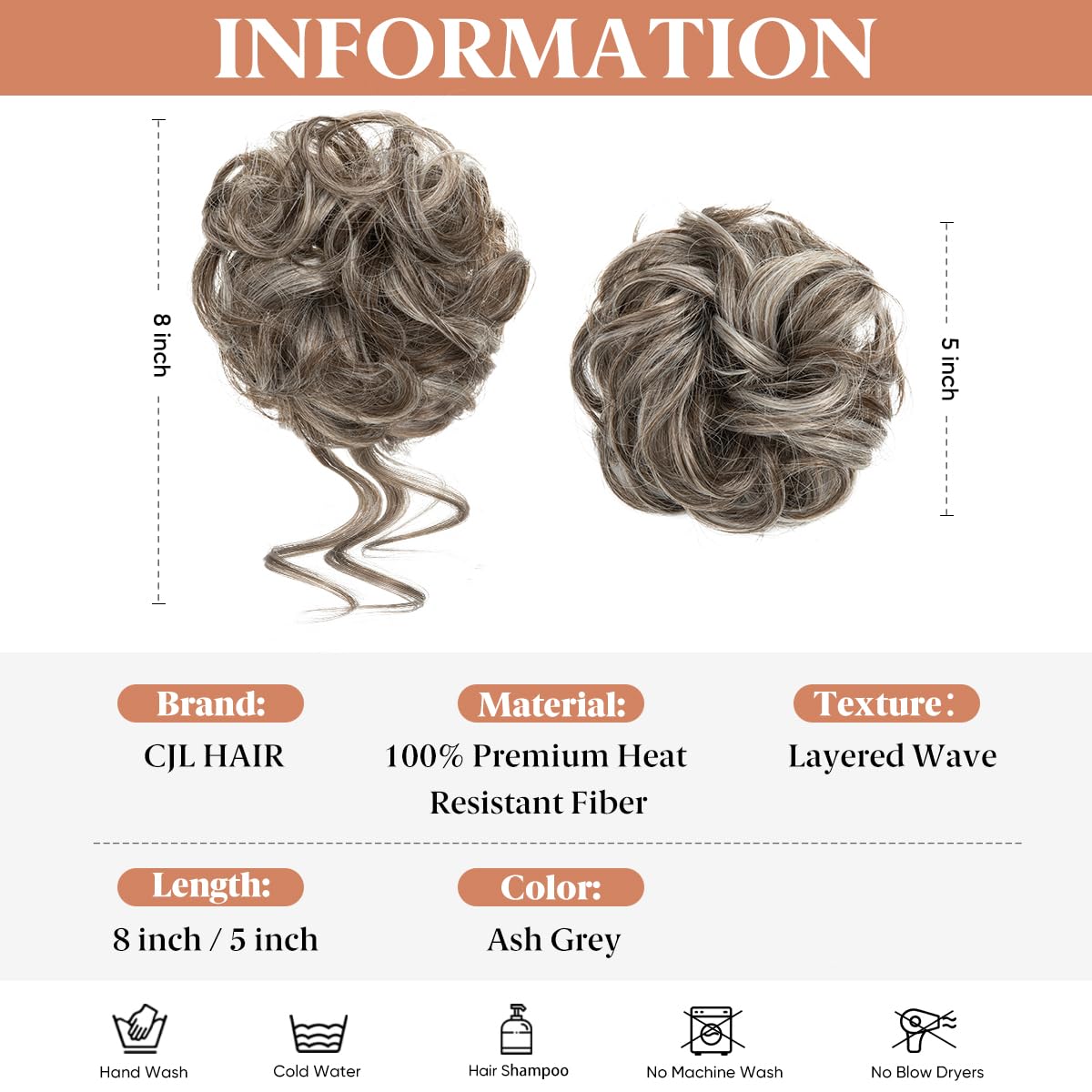 CJL HAIR 2PCS Messy Bun Hair Pieces Wavy Curly Synthetic Updo Chignon Fake Scrunchies Ponytail Extension for Women