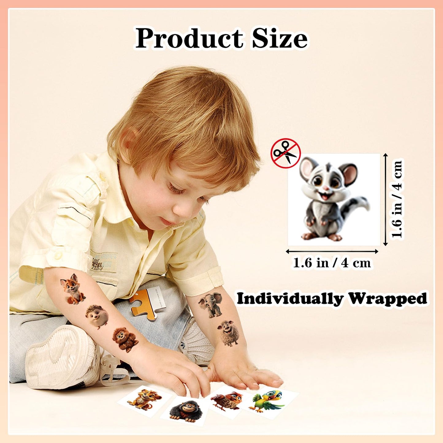 102 PCS Individually Wrapped Cute Animals Temporary Tattoo for kids - Animals Temporary for Girls Boy Body Arm Shoulder Cute Tattoos Stickers, Birthday Party Supplies Gifts for Kids