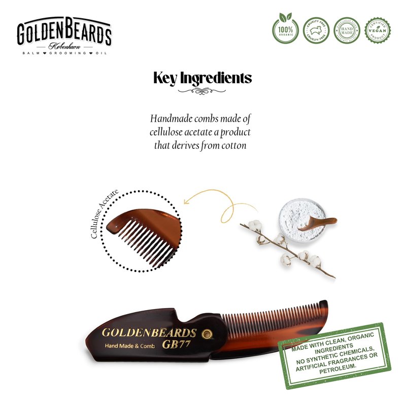 Golden Beards Mustache Wax with GB-77 Folding Comb – Organic & Natural Styling Wax for Men – Strong Hold, Vegan, Cruelty-Free Grooming Kit
