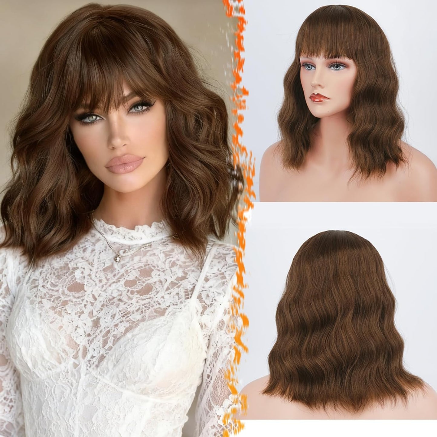 Long Wavy Blonde Curtain Bangs Wig - 26" Synthetic Ombre Wig with Dark Roots | Soft Natural Look