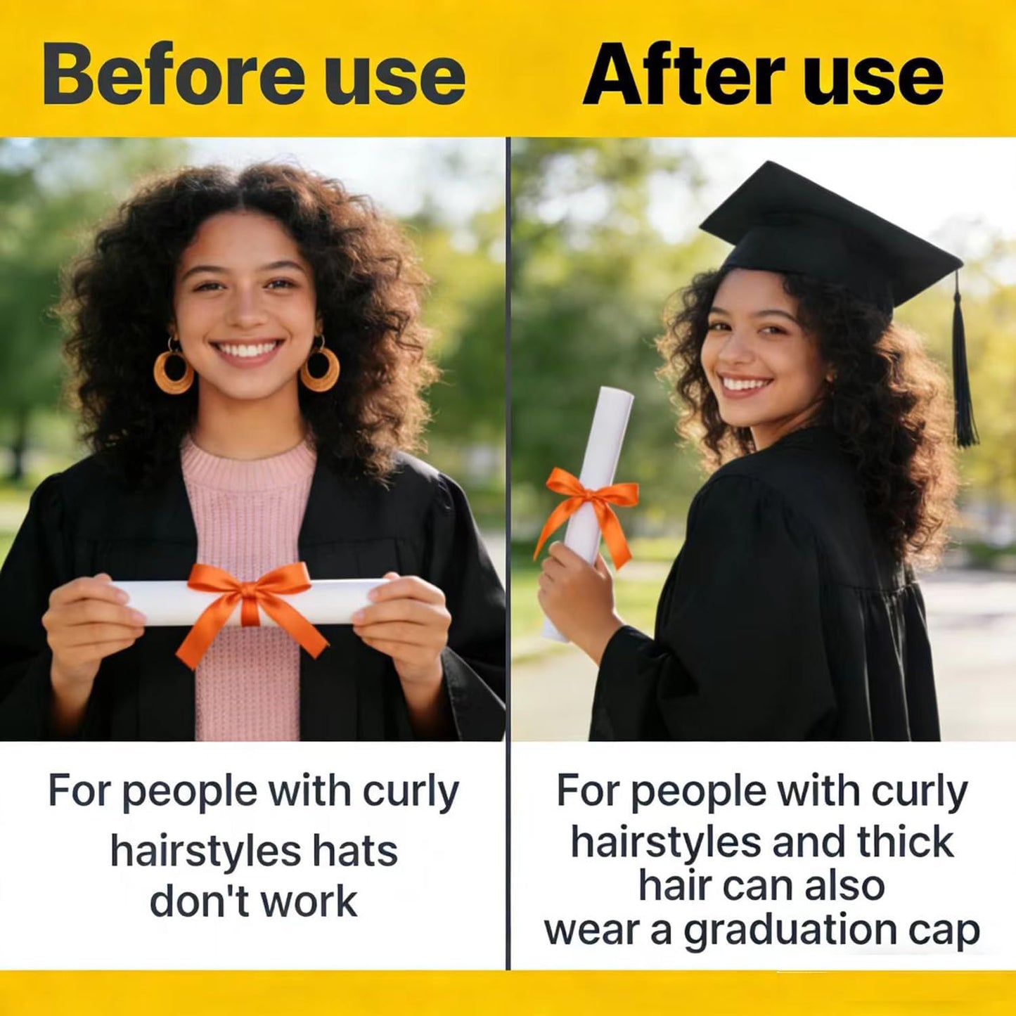 Graduation Cap Headband Insert - Firm Anti-Fall Hair Band Holder for Secure Grad Hat & Hairstyle | 2 Pack