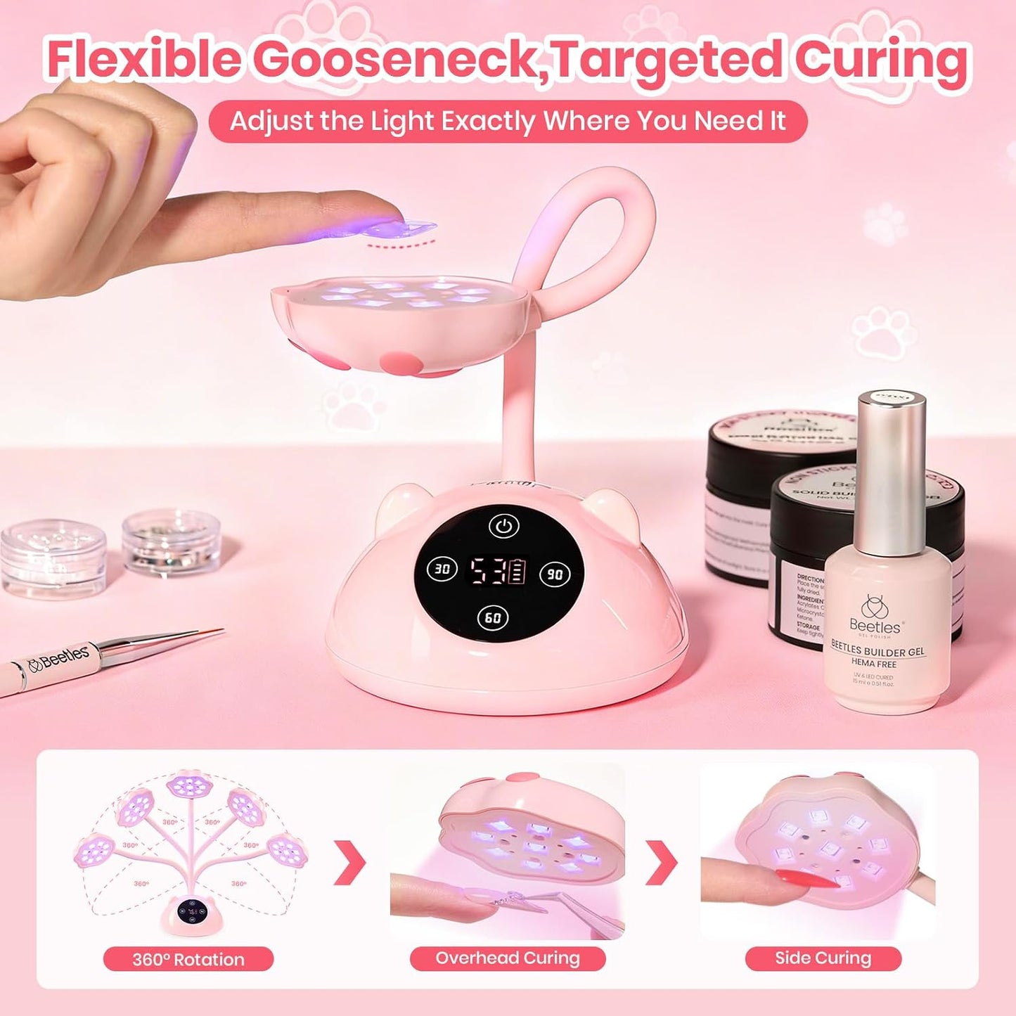 Beetles Gooseneck Flash Cure Nail Lamp - Cordless UV Nail Dryer with Smart Sensor | 2000mAh Rechargeable, 36 mW/cm²