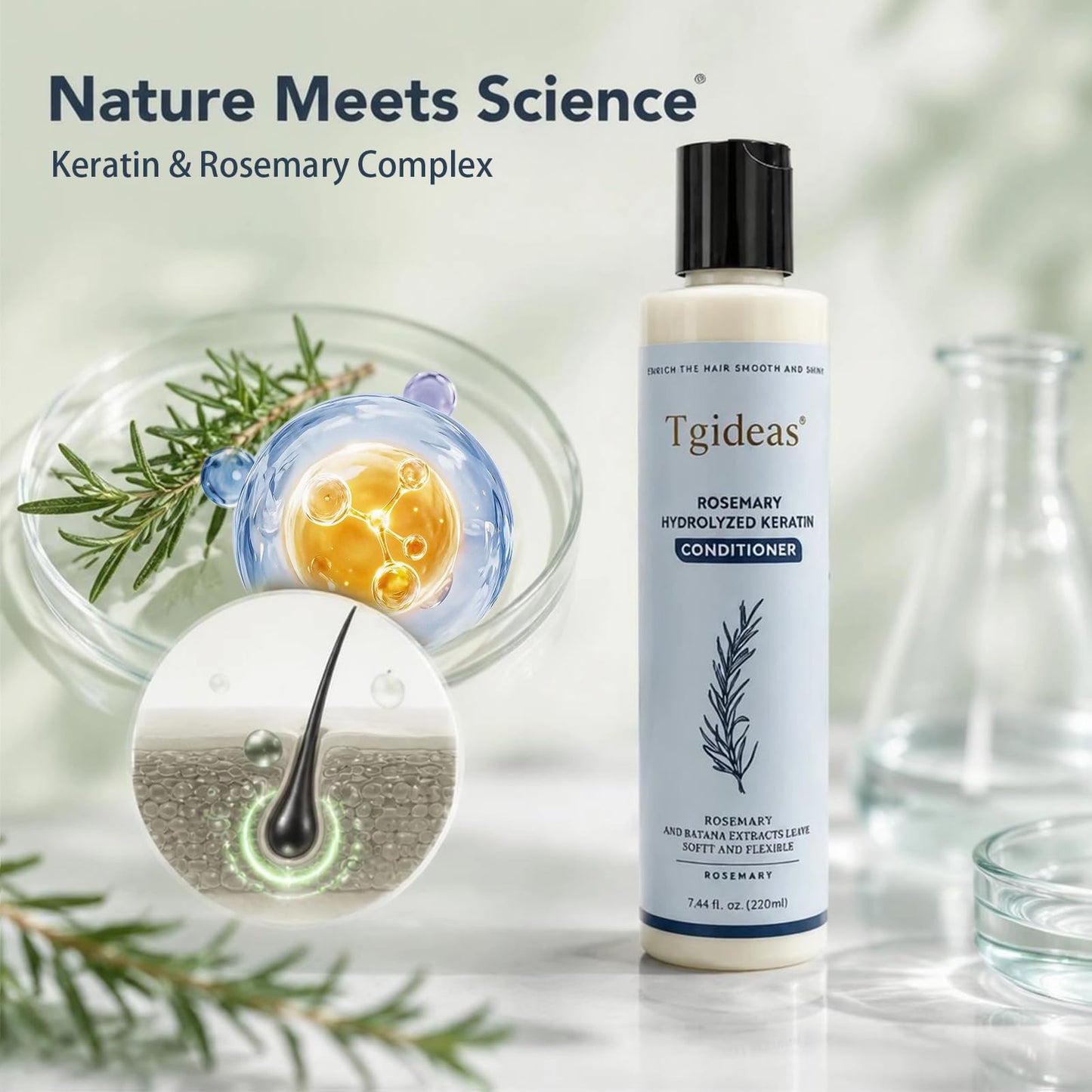Tgideas Rosemary Hair Conditioner for Women and Men - Natural Hydrolyzed Keratin Infused Detangling & Hydrating Conditioner to Increase Manageability, 7.4 fl.oz