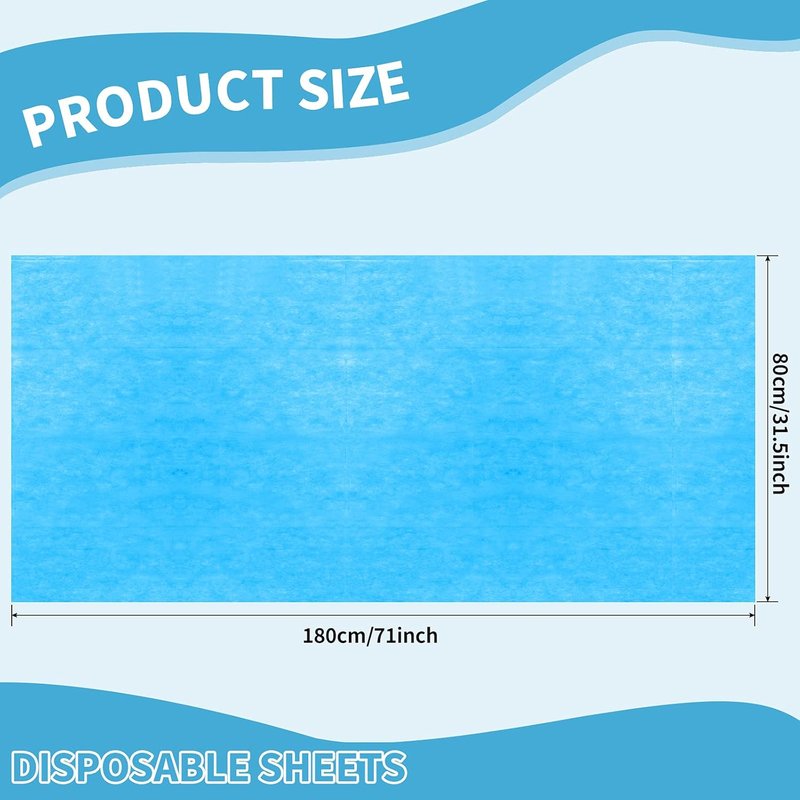 Breling Disposable Bed Sheets - 100 Pcs Oil-Proof PE Film | 31.5" x 71" Waterproof Spa Covers - Blue